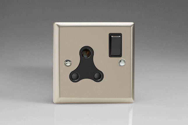 Varilight 1-Gang 15A Round Pin Plug Socket Satin Chrome XNRP15AB