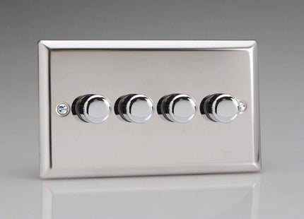 Varilight Classic V-Pro Mirror Chrome 4 Gang Trailing Edge LED Dimmer Switch 1 or 2 Way
