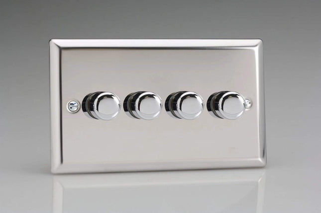 Varilight Classic V-Pro Mirror Chrome 4 Gang Trailing Edge LED Dimmer Switch 1 or 2 Way