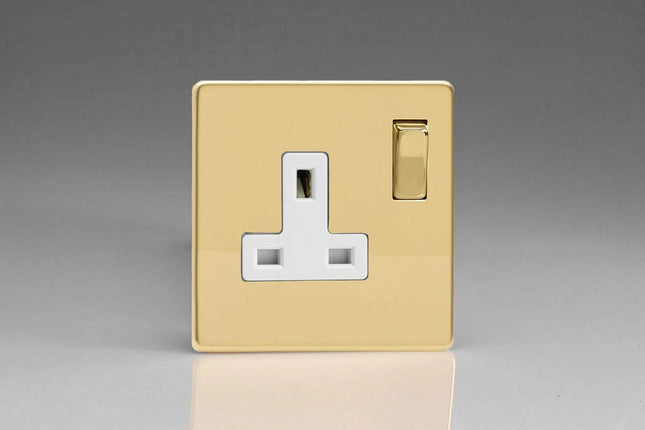 Varilight XDV4WS 13A Socket Polished Brass White 1-Gang