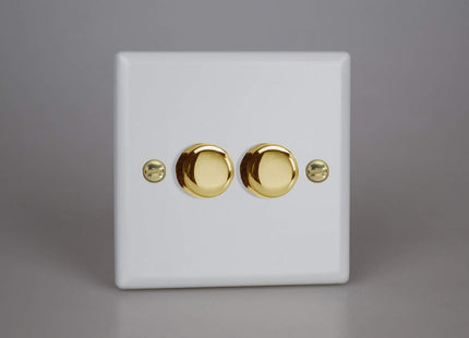 Varilight Matt White Vogue Collection V-Pro LED Dimmer 2-Gang 1or2 Way 2X 250W Push-on/Push-Off (Matrix)