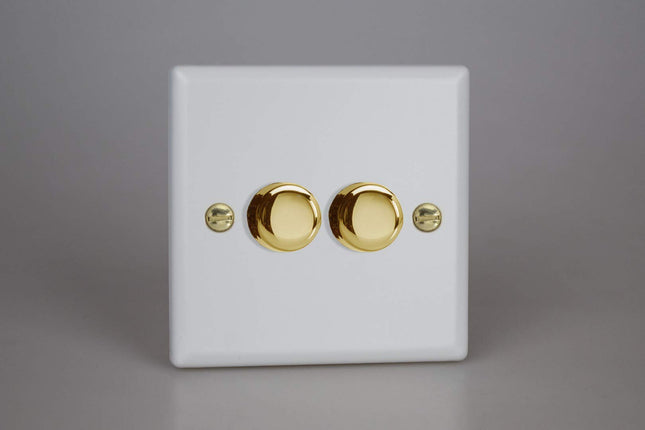 Varilight Matt White Vogue Collection V-Pro LED Dimmer 2-Gang 1or2 Way 2X 250W Push-on/Push-Off (Matrix)