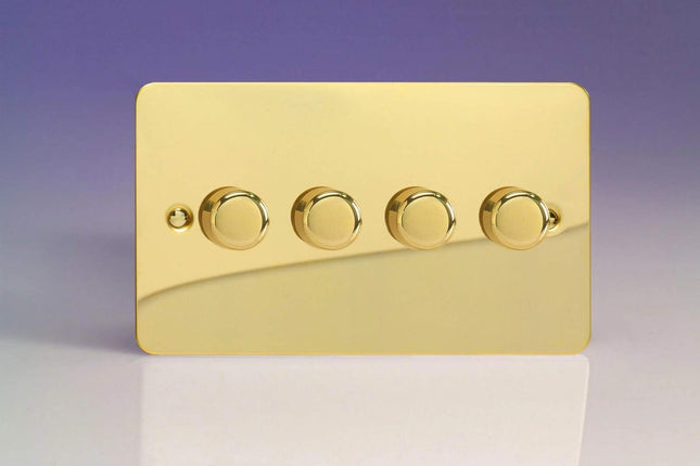 Varilight V-Pro Ultra Flat Polished Brass 4 Gang LED Trailing Edge Dimmer Switch 1 or 2 Way