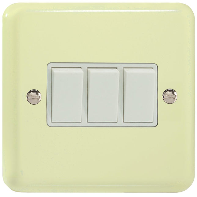 Varilight 3 Gang (Triple), 1 or 2 Way 10 Amp Switch, Classic Lily White Chocolate XY3W.WC