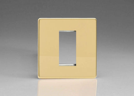 Varilight Data Grid Face Plate For 1 Data Module Width Dimension Screwless Polished Brass XDVG1S
