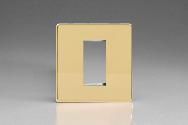 Varilight Data Grid Face Plate For 1 Data Module Width Dimension Screwless Polished Brass XDVG1S