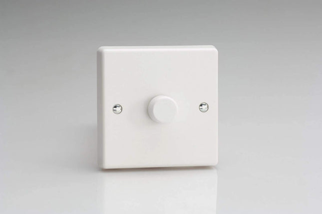 Varilight 1-Gang 2-Way Rotary Dimmer Light Switch Push-On/Off 100-1000W | White 1-Gang 2-Way Push-On/Off Rotary Dimmer 1 x 100-1000W