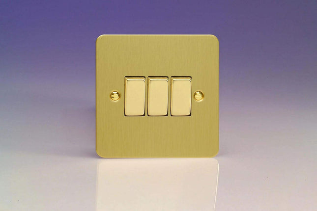 Varilight Ultra Flat Plate Brushed Brass 3 Gang Light Switch XFB3D