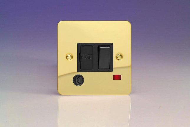 Varilight 1-Gang 13A Sw. Fused Spur with F.O. and Neon Ultra Flat Polished Brass XFV6FONB
