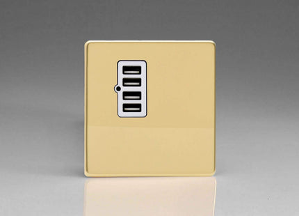 Varilight XDVU4WS Screwless Polished Brass 4 Gang 5V DC 4800mA USB Charging Port (Single Plate)