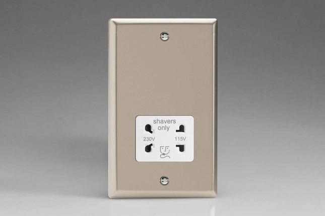 Varilight Dual Voltage Shaver Plug Socket 240V/115V 240V/115V Satin Chrome XNSSW