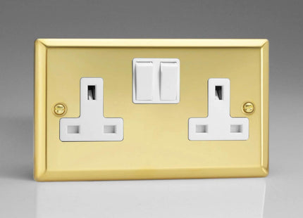 Varilight XV5W 13A Switched Socket Victorian Brass White 2-Gang,91x150x31mm
