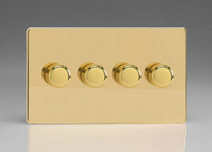 Varilight V-Pro Screwless Polished Brass 4 Gang LED Trailing Edge Dimmer Switch 1 or 2 Way