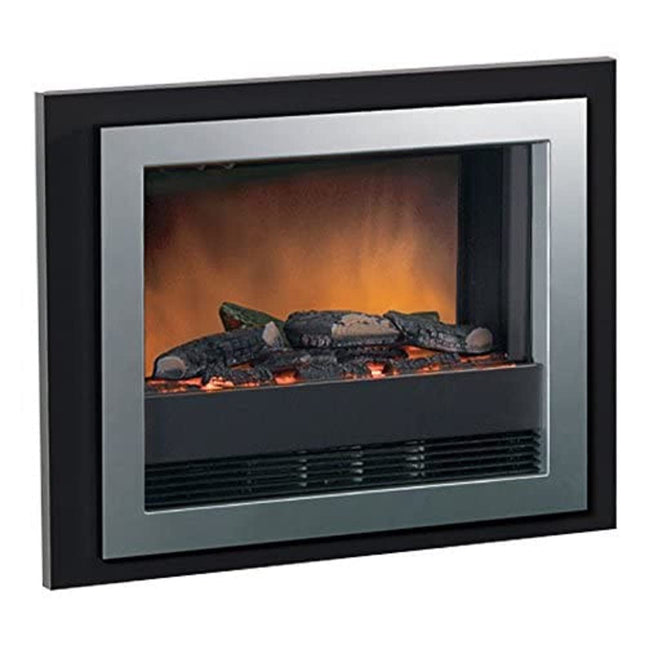 Dimplex Bizet Optiflame Electric Wall Fire, Brushed Steel Wall Mount LED Flame Effect Electric Fire with Reversible Black or White Frame, Log Style Fuel Bed, 2kW Adjustable Heater and Remote Control