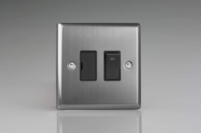 Varilight XT6NB Classic Brushed Steel 1-Gang 13A Switched Fused Spur + Neon