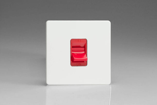 Varilight 45A Cooker Switch (Single Plate, Red Rocker) Premium White XDQ45SS