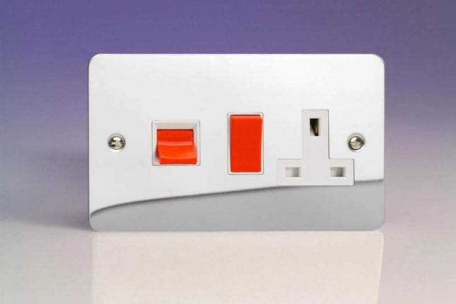 Varilight 45A Cooker Panel (with 13A Switched Socket) Ultra Flat Mirror Chrome XFC45PW