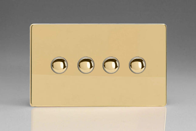 Varilight 4-Gang 6A 1-Way Push-to-Make Momentary Switch (Twin Plate) Polished Brass XDVM4S