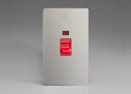 Varilight XDC45NS Screwless Polished Chrome 45A DP Cooker Switch Vertical Twin Plate + Neon
