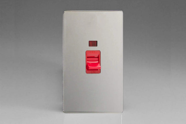 Varilight XDC45NS Screwless Polished Chrome 45A DP Cooker Switch Vertical Twin Plate + Neon