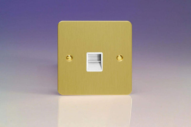 Varilight Ultra Flat Plate Brushed Brass Telephone Master Socket White Insert XFBTMW