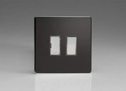 Varilight Flat Plate Screwless Jet Black 13A Switched Fused Spur Polished Chrome Inserts XDL6DS