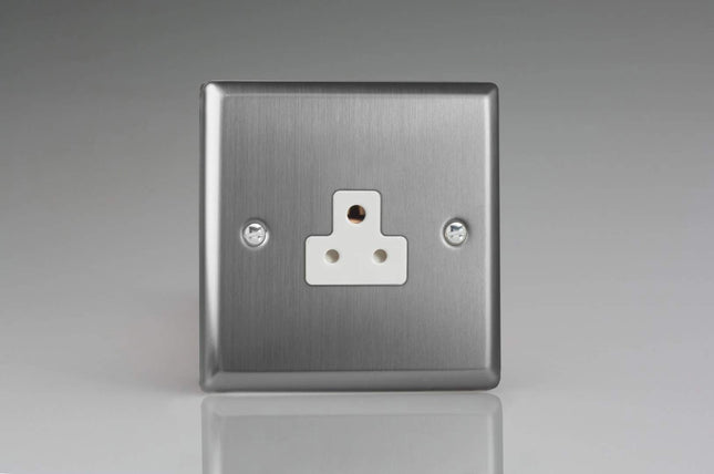 Varilight XTRP2AW Classic Brushed Steel 1-Gang 2A Round Pin Plug Socket
