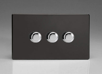 Varilight Screwless Plastic Jet Black 3 Gang LED Trailing Edge Dimmer Switch 1 or 2 Way