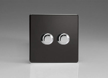 Varilight Screwless Plastic Jet Black 2-Gang LED Trailing Edge Dimmer Switch 1 or 2 Way