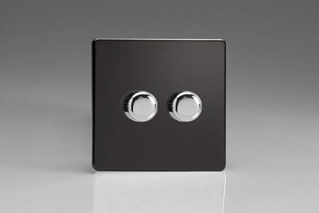 Varilight Screwless Plastic Jet Black 2-Gang LED Trailing Edge Dimmer Switch 1 or 2 Way