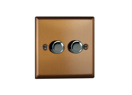 Varilight Urban Brushed Bronze V-Pro 2-Gang 1 or 2 Way 2 x 250W Push-on/Push-Off V-Pro LED Dimmer