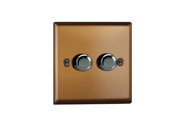 Varilight Urban Brushed Bronze V-Pro 2-Gang 1 or 2 Way 2 x 250W Push-on/Push-Off V-Pro LED Dimmer