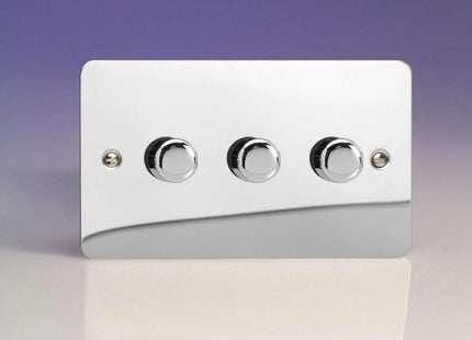 Varilight V-Pro Ultra Flat Mirror Chrome 3 Gang LED Trailing Edge Dimmer Switch 1 or 2 Way