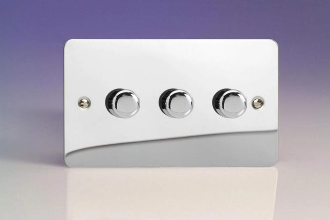 Varilight V-Pro Ultra Flat Mirror Chrome 3 Gang LED Trailing Edge Dimmer Switch 1 or 2 Way