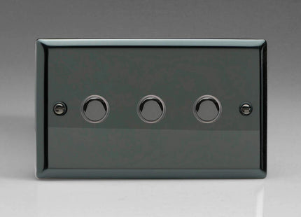 Varilight Classic iridium Black, 3 Gang (Triple) 1 or 2 way 6 Amp Push-on Push-off Switch (impulse) with iridium Black Switch Button