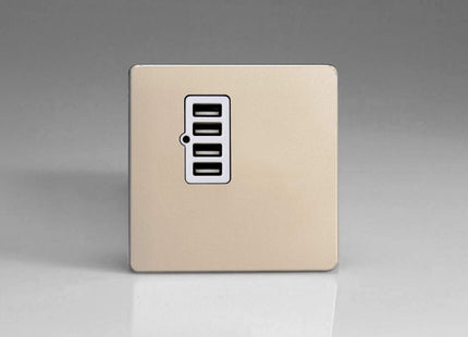 Varilight XDNU4WS Screwless Satin Chrome 4 Gang 5V DC 4800mA USB Charging Port (Single Plate)