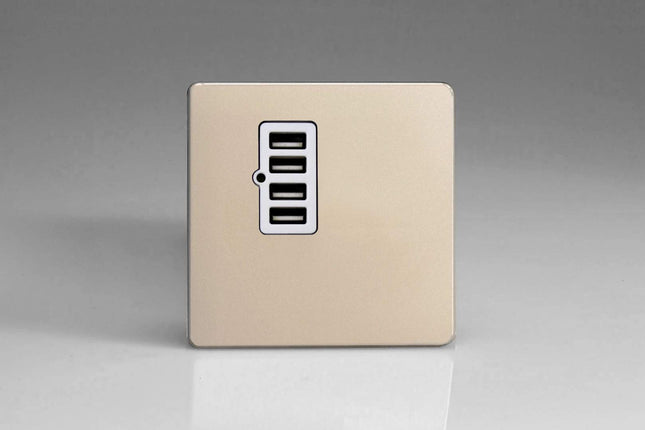Varilight XDNU4WS Screwless Satin Chrome 4 Gang 5V DC 4800mA USB Charging Port (Single Plate)