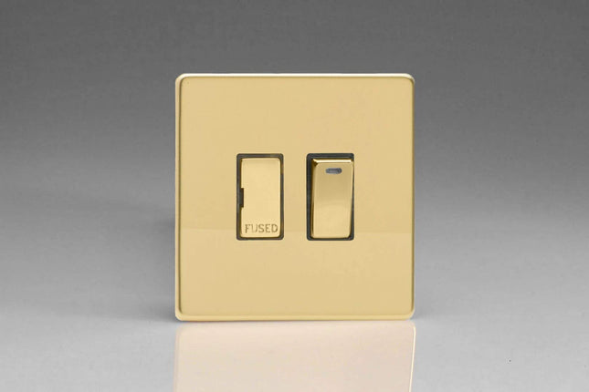 Varilight 13A Switched Fused Spur + Neon with Metal Inserts Polished Brass XDV6NDS