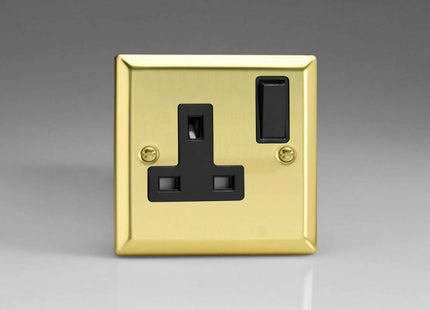 Varilight XV4B 13A Switched Socket Victorian Brass Black 1-Gang