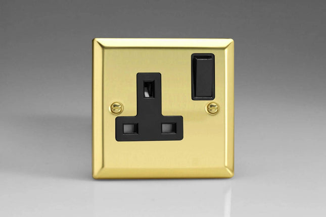 Varilight XV4B 13A Switched Socket Victorian Brass Black 1-Gang