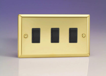 Varilight 3-Gang 10A 1- or 2-Way Rocker Light Switch (Twin Plate) Victorian Brass XV93B