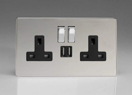 Varilight XDC5U2SBS 13A Socket 2-Gang With USB Polished Chrome Black