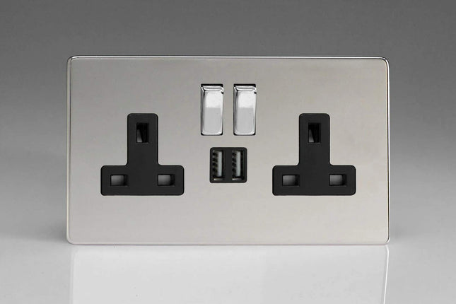 Varilight XDC5U2SBS 13A Socket 2-Gang With USB Polished Chrome Black