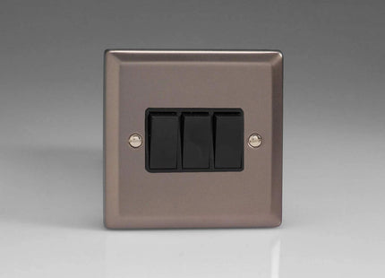 Varilight 3-Gang 10A 1- or 2-Way Rocker Light Switch Pewter XR3B