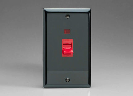 Varilight 45A Cooker Switch + Neon (Vertical Twin Plate, Red Rocker) Iridium XI45N