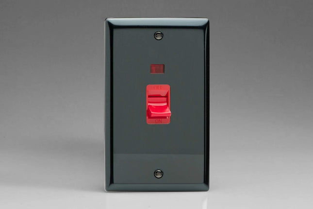 Varilight 45A Cooker Switch + Neon (Vertical Twin Plate, Red Rocker) Iridium XI45N