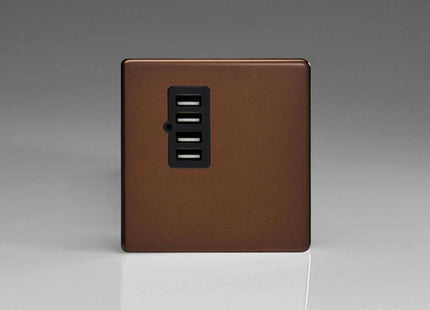 Varilight XDMU4BS Screwless Mocha 4 Gang 5V DC 4800mA USB Charging Port (Single Plate)
