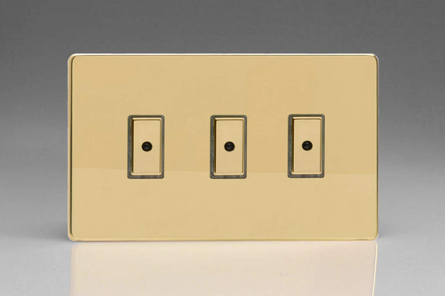 Varilight Eclique 2 3-Gang 1-Way Remote/Tactile Touch Control Master LED Dimmer Light Switch 3 x 0-100W (Max 10 LEDs) Polished Brass JDVE103S