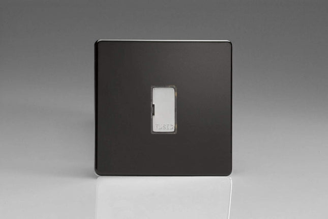 Varilight Flat Plate Screwless Jet Black 13A Unswitched Fused Spur Polished Chrome Insert XDL6UDS