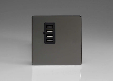 Varilight XDIU4BS Screwless Iridium Black 4 Gang 5V DC 4800mA USB Charging Port (Single Plate)